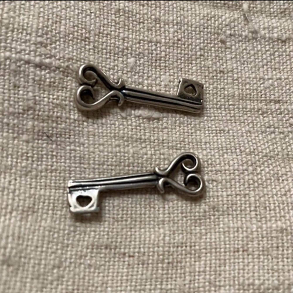 Vintage Style Key Charms with Heart Cutouts in Sterling Silver, set of 2